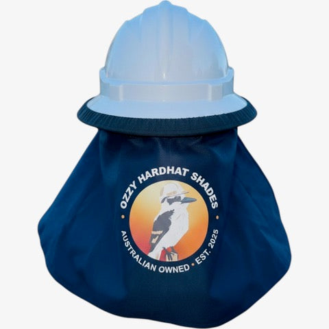 Ozzy Hardhat Shade - Kookaburra Design - Navy - UPF50+ Neck and Sun Protection for your Hardhat