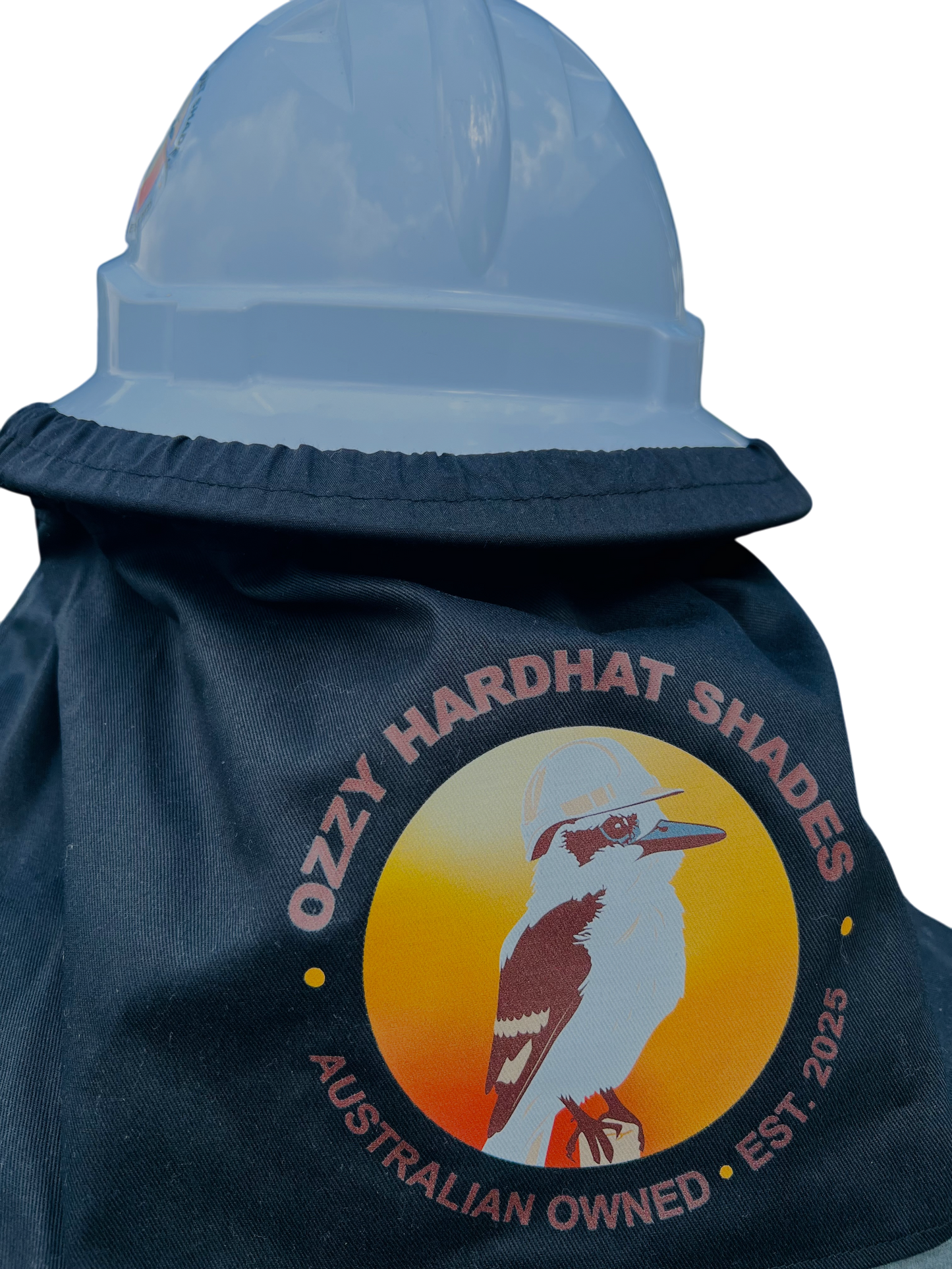 Ozzy Hardhat Shade - Kookaburra Design - Black - UPF50+ Neck and Sun Protection for yourHardhat